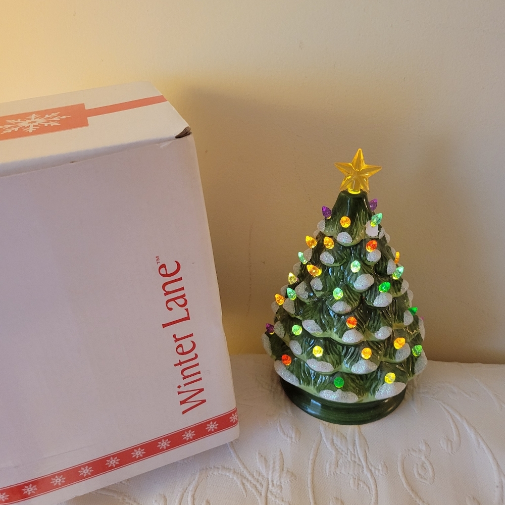 Green Ceramic Christmas Tree with Multicolor Lights By Winter Lane.